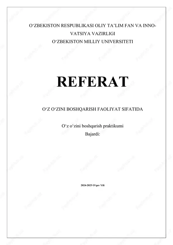 oʻz oʻzini boshqarish faoliyat sifatida — DOCX