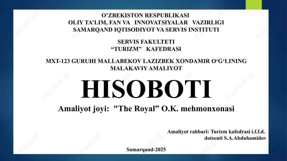 malakaviy amaliyot hisoboti — PPTX