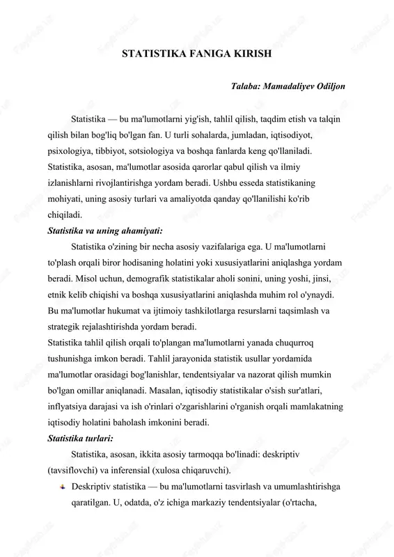 statistika faniga kirish — DOCX