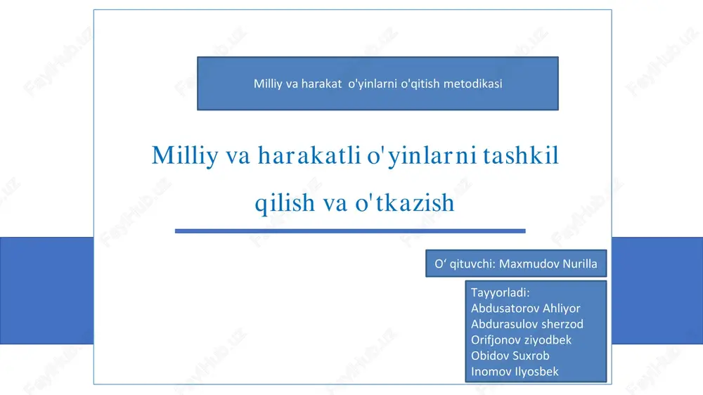 milliy va harakatli o'yinlarni tashkil — PDF