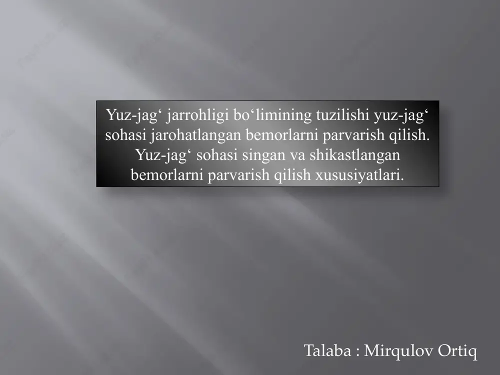 yuz-jag' jarrohligi bo'limi — PPTX