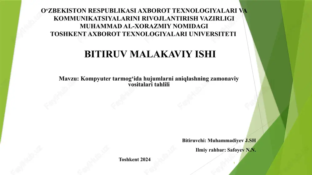 kompyuter tarmoq hujumlarni aniqlash — PPTX
