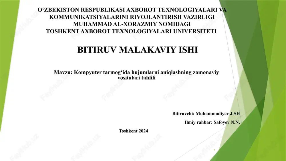 kompyuter tarmoq hujumlarni aniqlash — PPTX