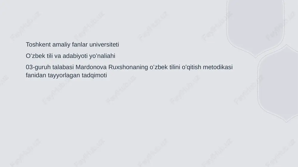 mardonova ruxshonaning oʻzbek tilini oʻqitish metodikasi — PPTX