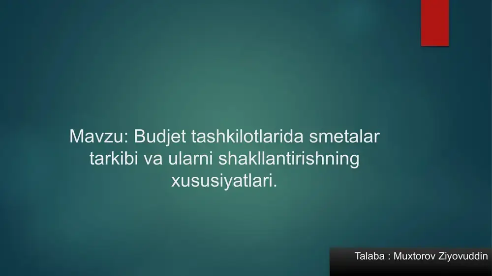 budjet tashkilotlari dasmetali tartibi vaularni shakllantirishning xususiyatlari — PPTX