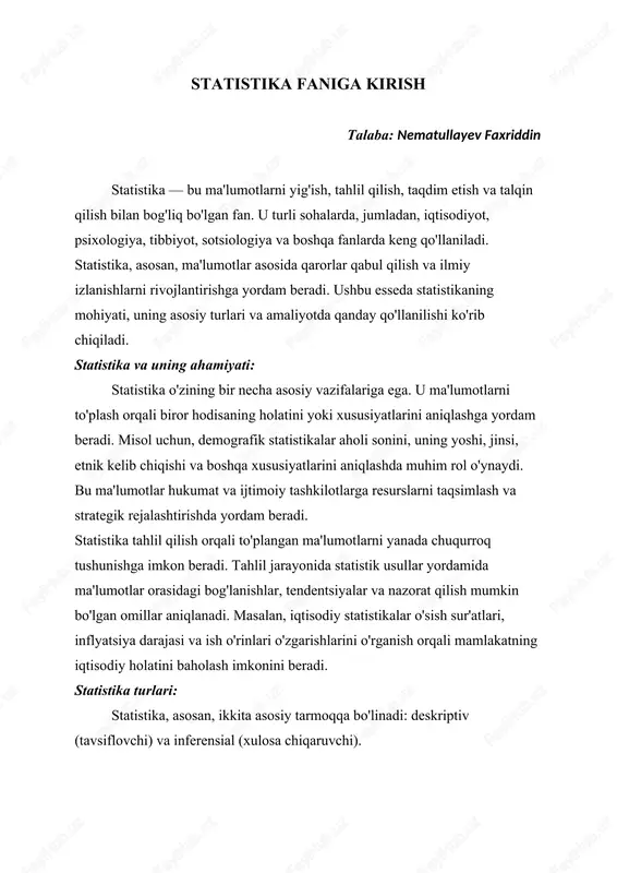 statistika faniga kirish — DOCX