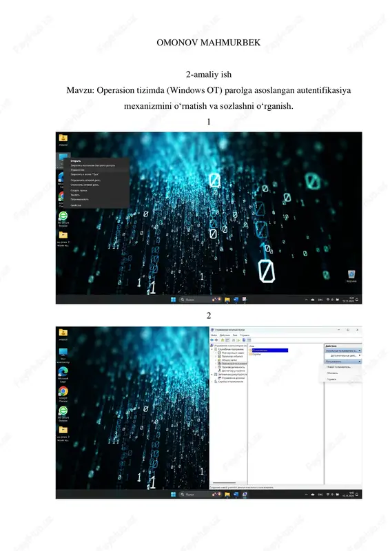 operasion tizimda (windows ot) parolga asoslangan autentifikasiya — PDF