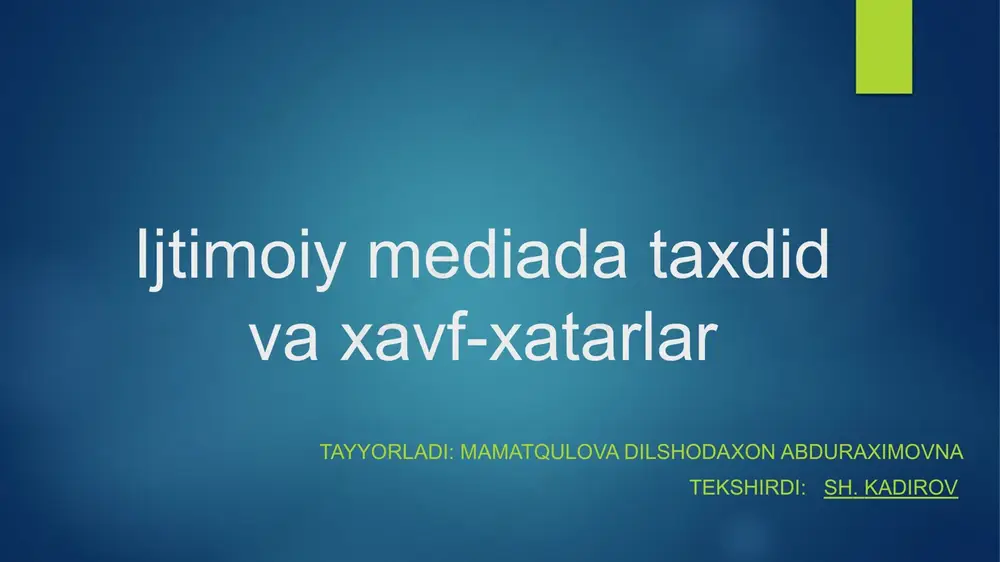 ijtimoiy mediada taxdid va xavf-xatarlar — PPTX