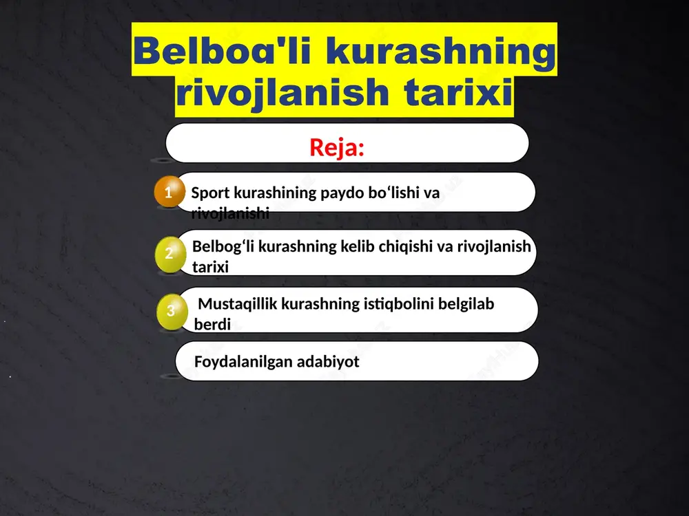 belbog'li kurashning rivojlanish tarixi — PPTX