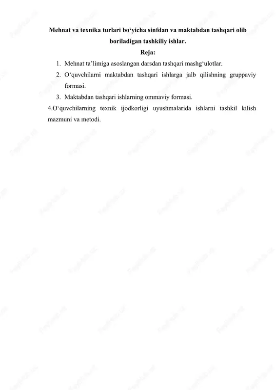 mehnat va texnika sinfdan tashqari ishlar — DOCX