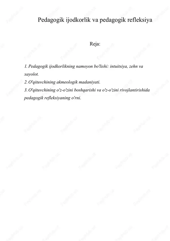 pedagogik ijodkorlik va pedagogik refleksiya — DOC