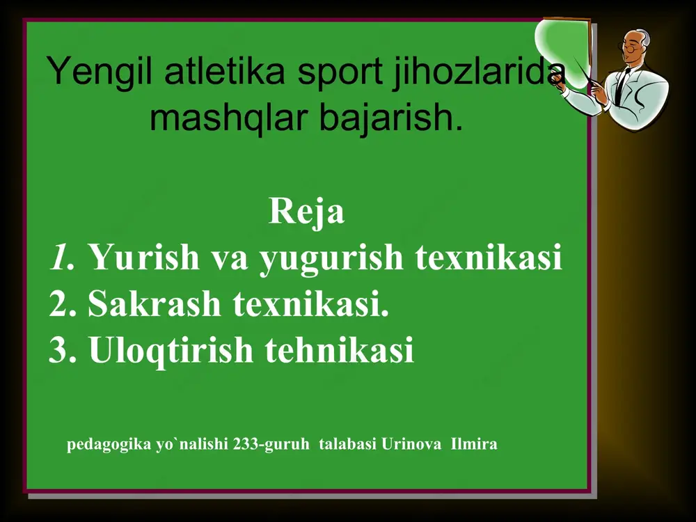 yengil atletika sport jihozlarida mashqlar bajarish — PPT