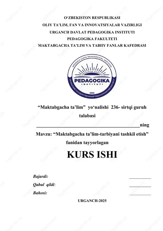 maktabgacha ta’lim-tarbiyani tashkil etish — DOCX