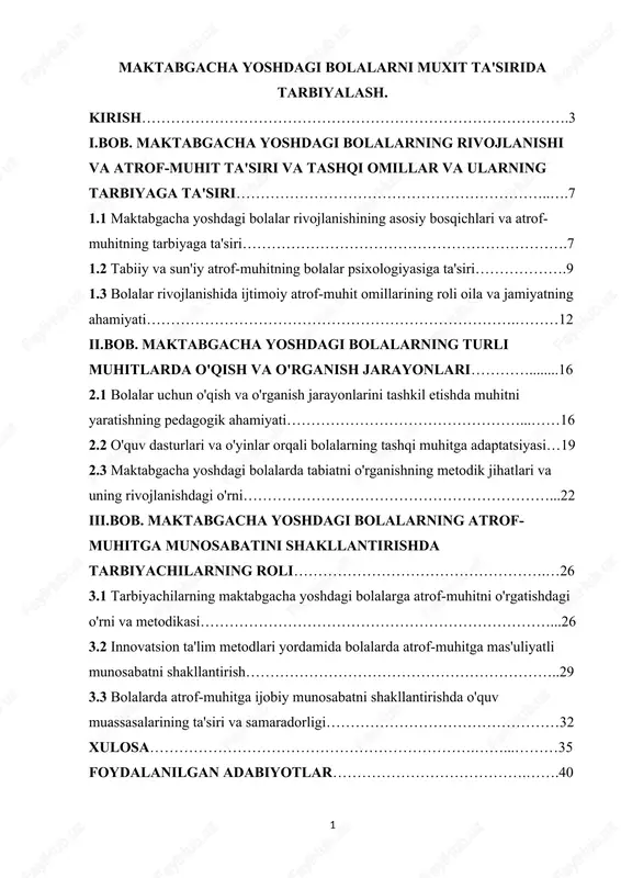 maktabgacha yoshdagi bolalarni muxit ta'sirida tarbiyalash — DOCX