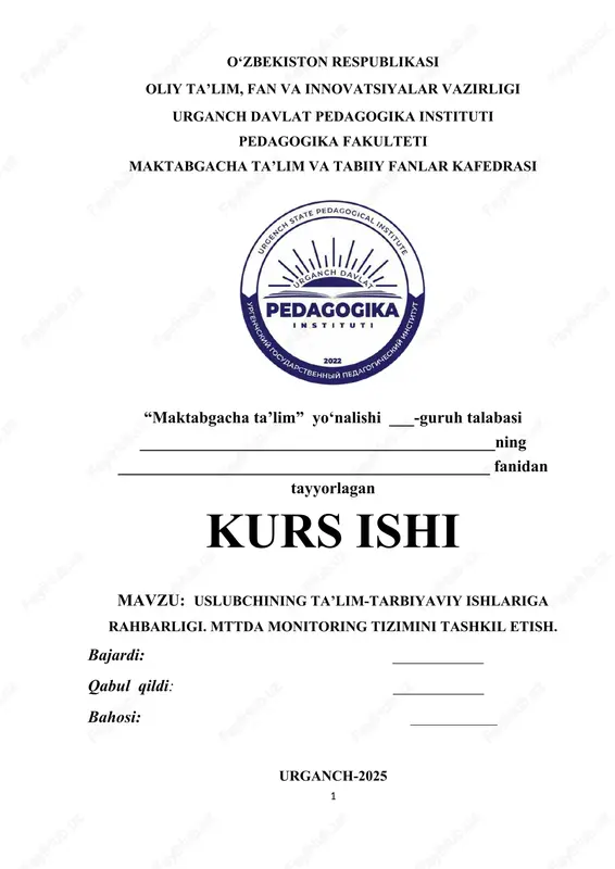 uslubchining ta’lim-tarbiyaviy ishlariga rahbarligi — DOCX
