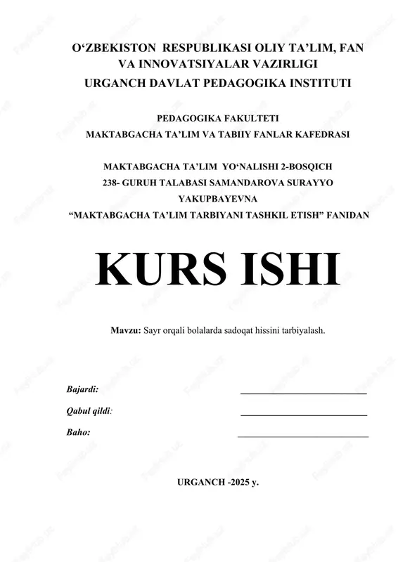 sayr orqali bolalarda sadoqat hissini tarbiyalash — DOCX