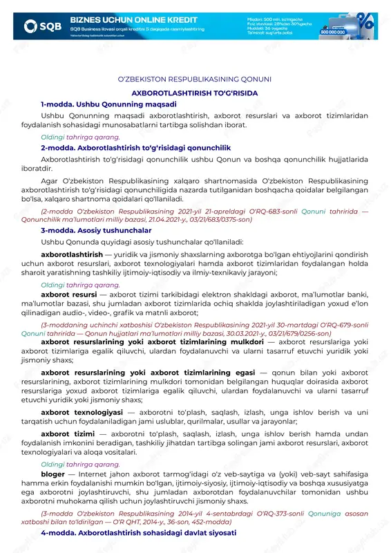 o‘zbekiston respublikasining qonuni — PDF