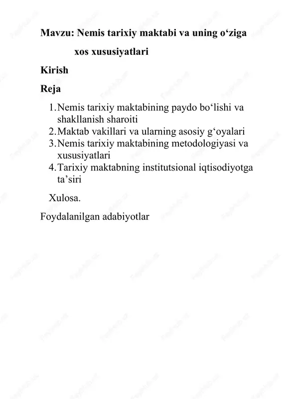 nemis tarixiy maktabi va uning o‘ziga xos xususiyatlari — DOCX