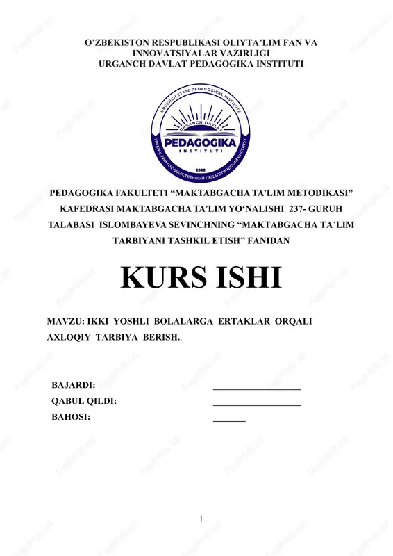 maktabgacha ta’lim tarbiyani tashkil etish — DOCX