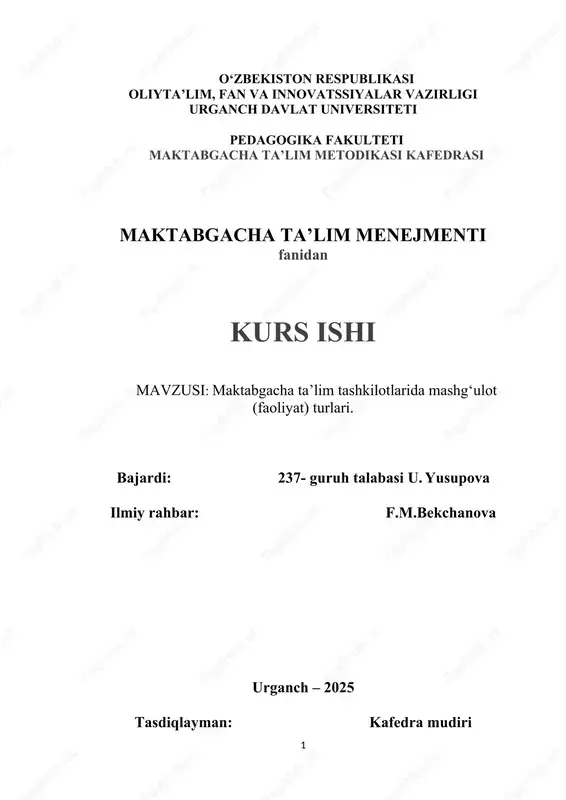 maktabgacha ta’lim tashkilotlarida mashg‘ulot (faoliyat) turlari — DOCX