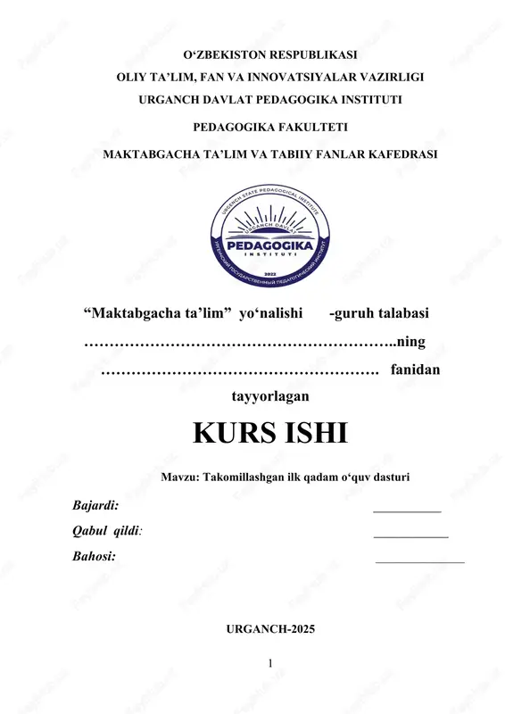 takomillashgan ilk qadam o‘quv dasturi — DOCX