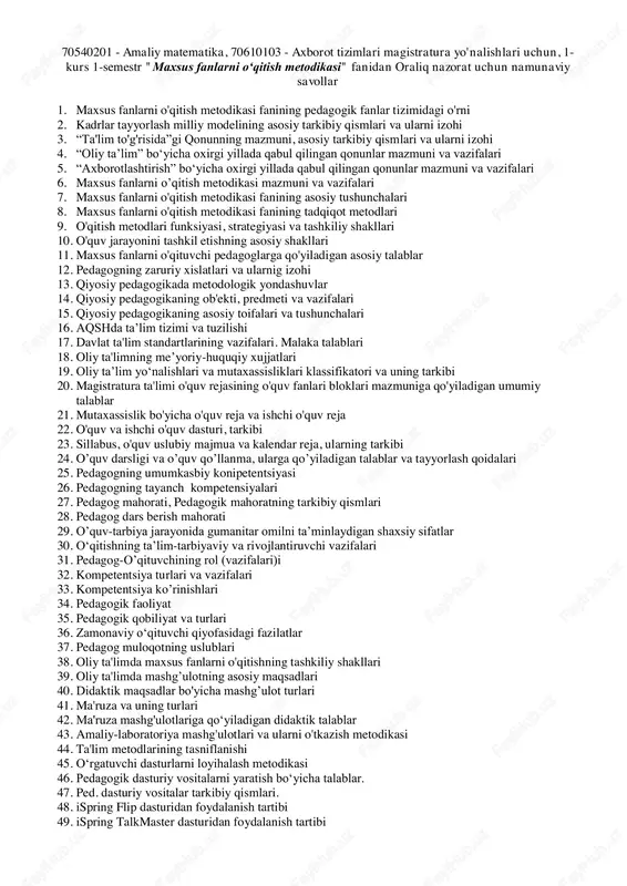 maxsus fanlarni o'qitish metodikasi — PDF