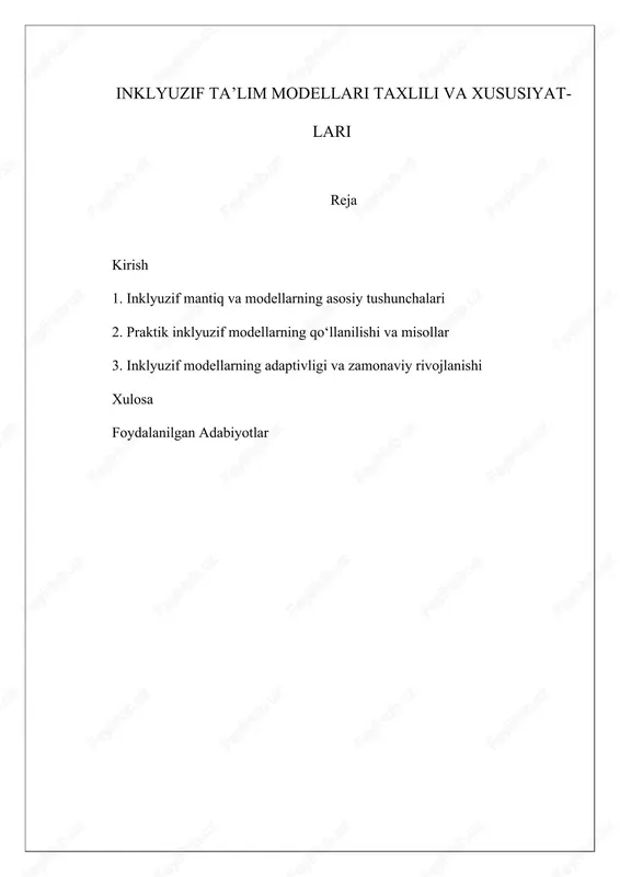 inklyuzif ta’lim modellari taxlili va xususiyatlari — DOCX