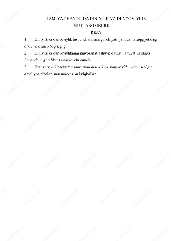 diniylik va dunyoviylik — PDF