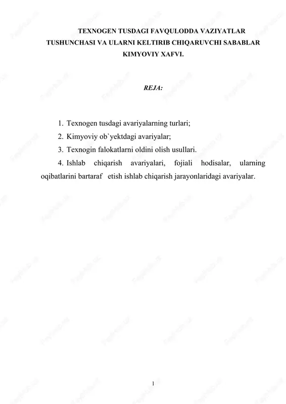 texnogen tusdagi favqulodda vaziyatlar — DOC