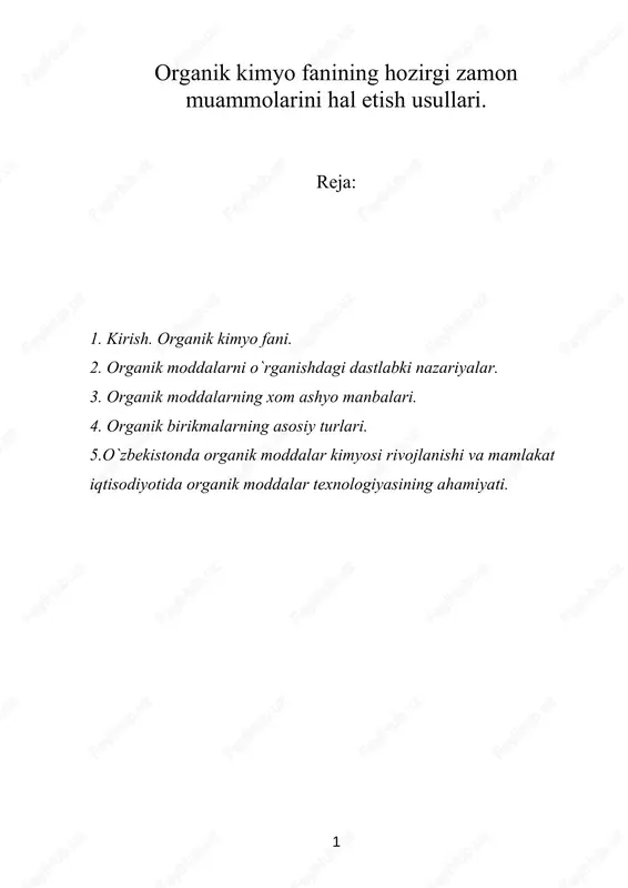 organik kimyo fanining hozirgi zamon muammolarini hal etish usullari — DOC