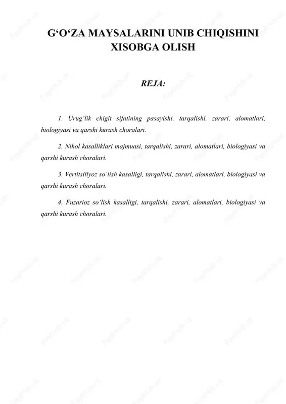g‘o‘za maysalarini unib chiqishini xisobga olish — DOC