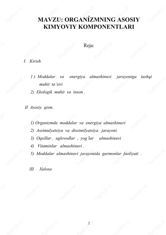 organizmning asosiy kimyoviy komponentlari — DOC