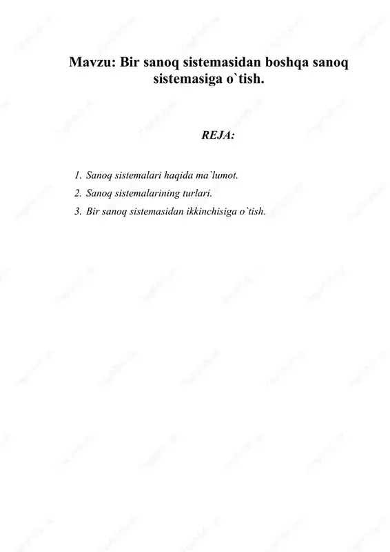 o`rinsiz sanoq sistemalari — DOC