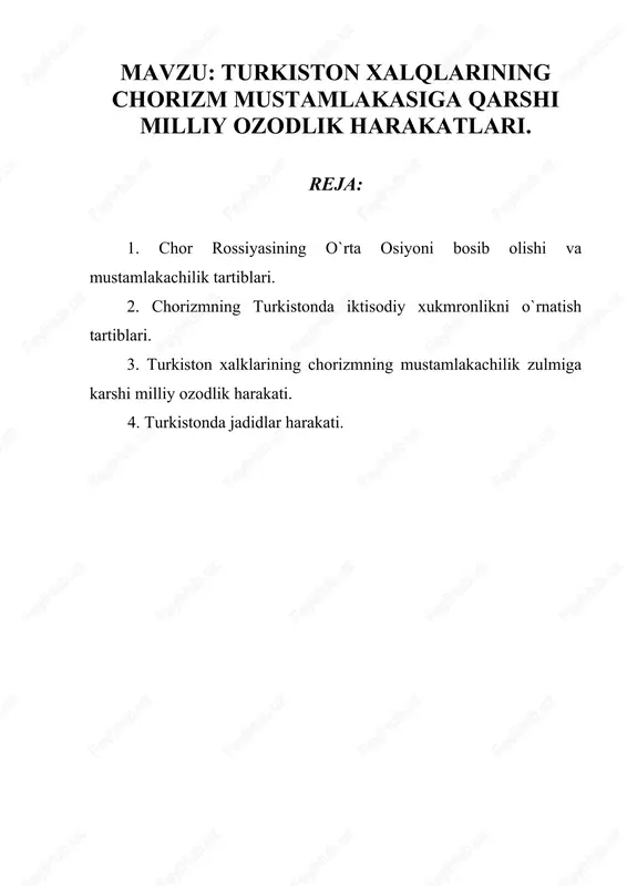 turkiston xalqlarining chorizm mustamlakasiga qarshi milliy ozodlik harakatlari — DOC