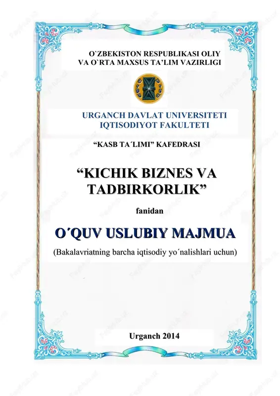 "kichik biznes va tadbirkorlik" — DOC