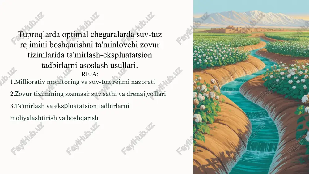 tuproqlarda optimal chegaralarda suv-tuz rejimini boshqarish — PPTX