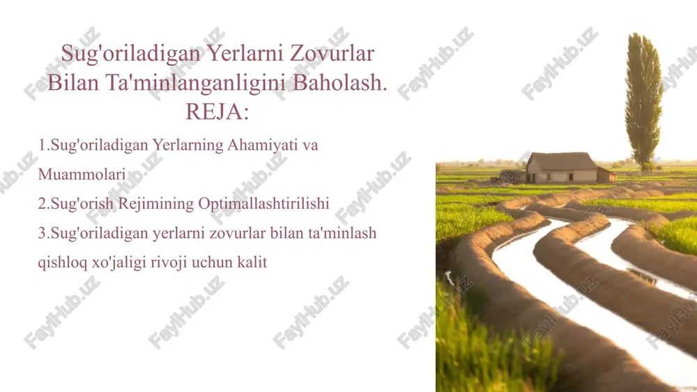 sug'oriladigan yerlarni zovurlar bilan ta'minlanganligini baholash — PPTX