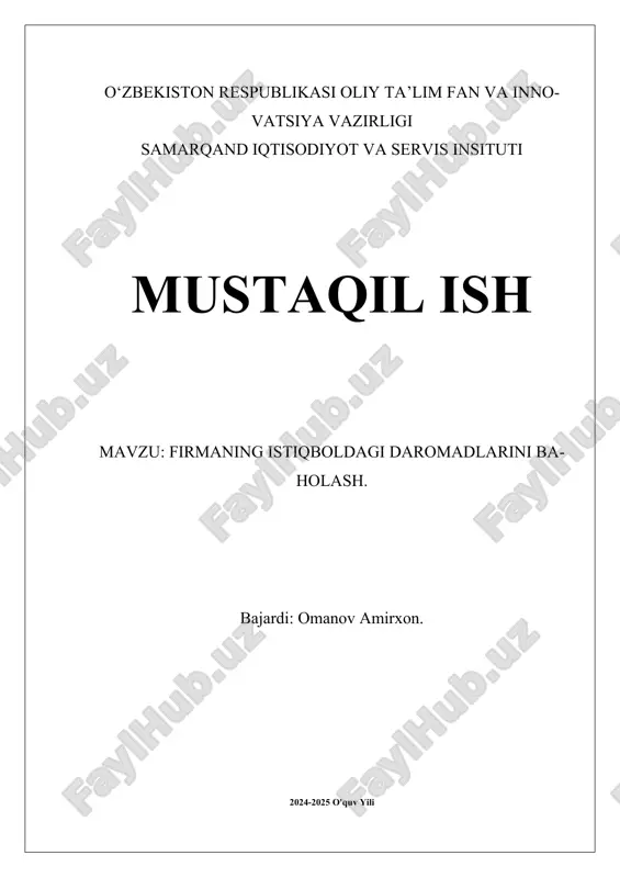 firmaning istiqboldagi daromadlarini baholash.docx — DOCX