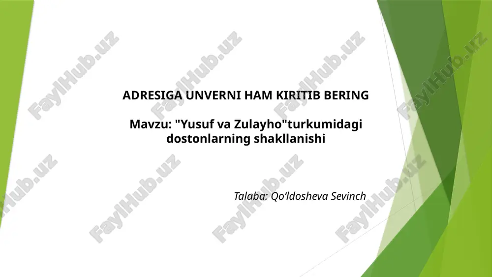yusuf va zulayhoturkumidagi dostonlarning shakllanishi.pptx — PPTX