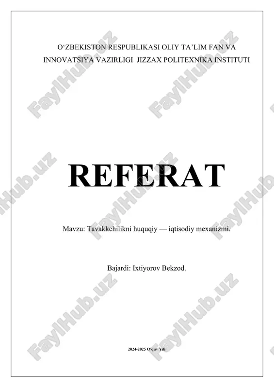 tavakkchilikni huquqiy — iqtisodiy mexanizmi.docx — DOCX