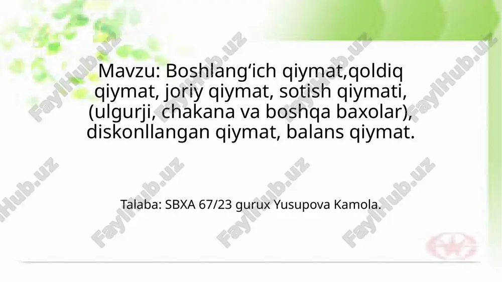 boshlang‘ich_qiymat,qoldiq_qiymat,_joriy_qiymat,_sotish_qiymati.pptx — PPTX