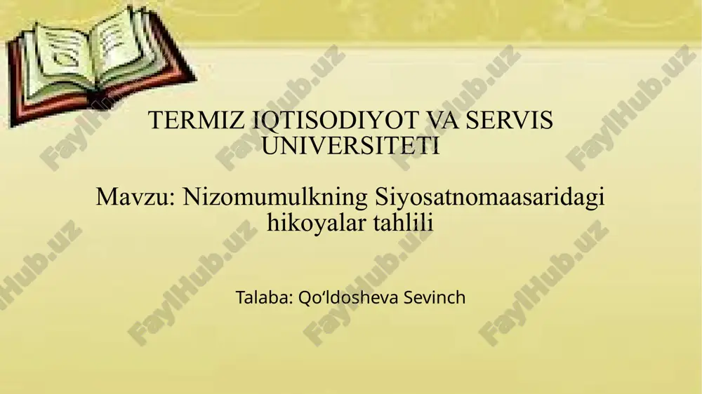 nizomumulkning siyosatnomaasaridagi hikoyalar tahlili.pptx — PPTX