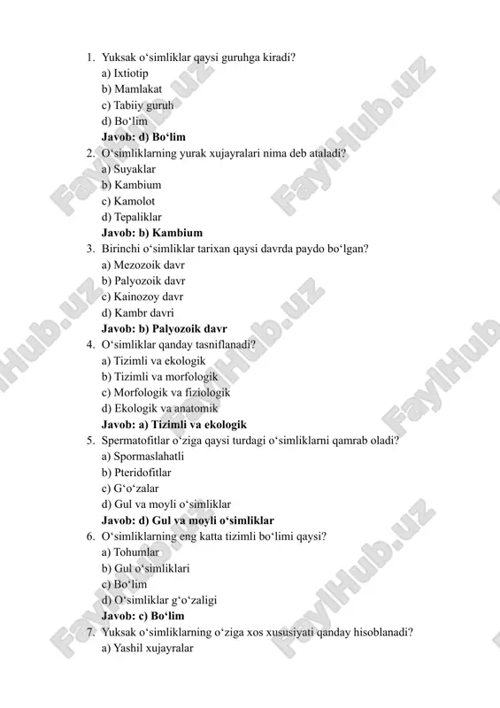 test yuksak osimliklar 50ta javobi bilan.docx — DOCX