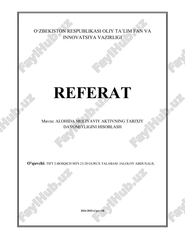 alohida moliyaviy aktivning tarixiy davomiyligini hisoblash.docx — DOCX