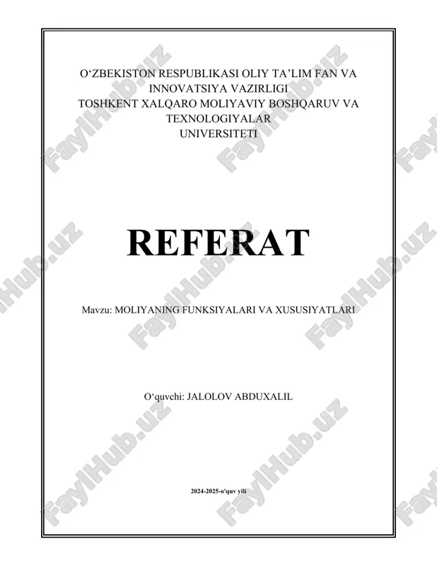 moliyaning funksiyalari va xususiyatlari.docx — DOCX