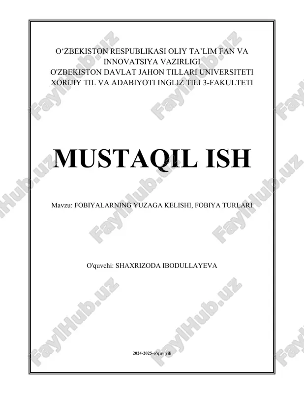 fobiyalarning yuzaga kelishi, fobiya turlari.docx — DOCX