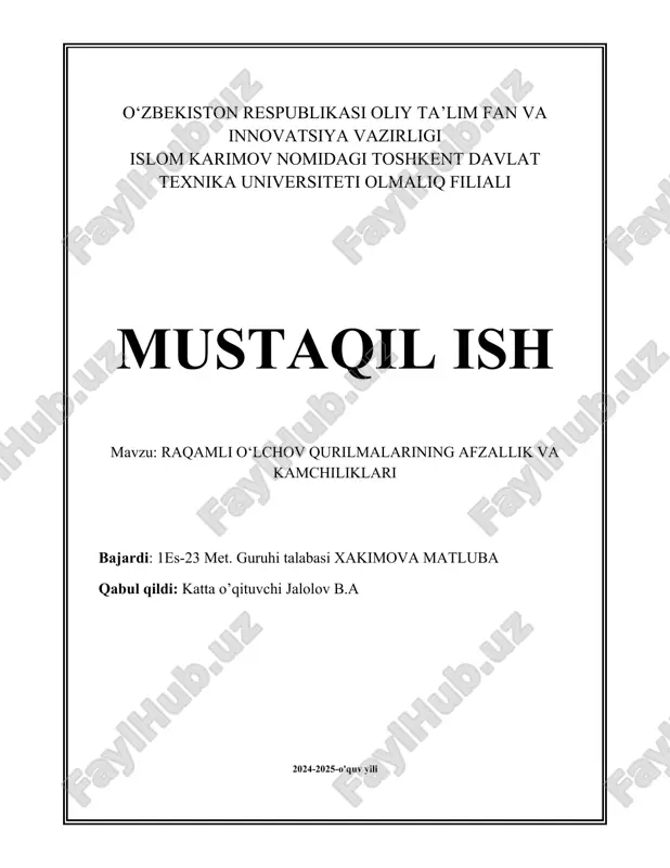 raqamli o‘lchov qurilmalarining afzallik va kamchiliklari.docx — DOCX