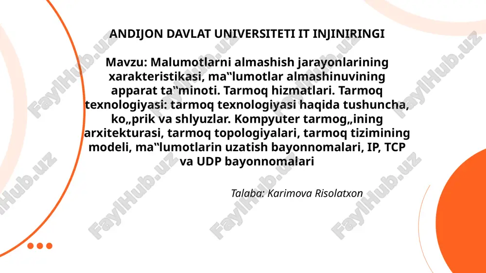 malumotlarni almashish jarayonlarining xarakteristikasi,.pptx — PPTX