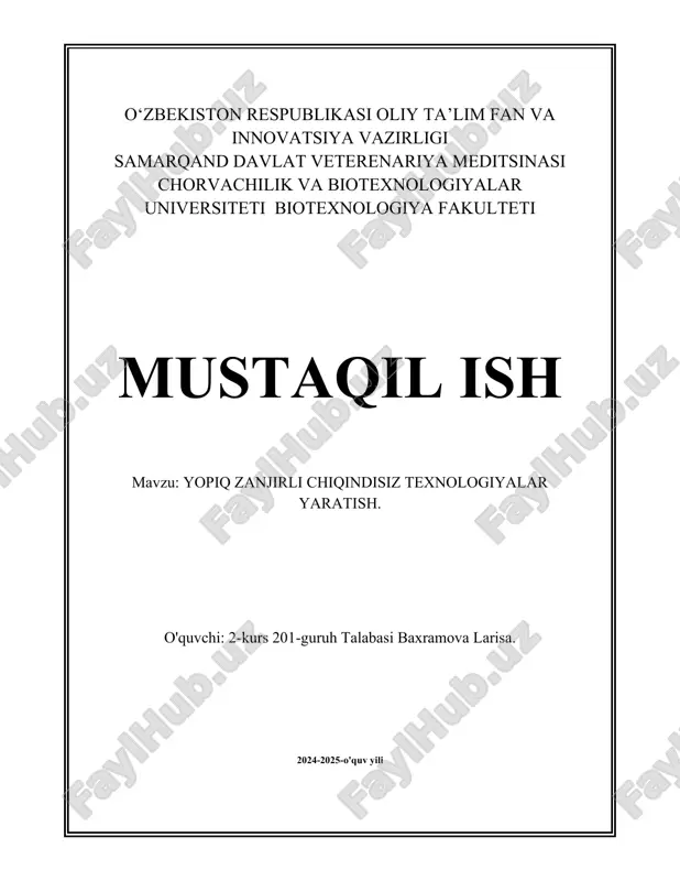 yopiq zanjirli chiqindisiz texnologiyalar yaratish..docx — DOCX
