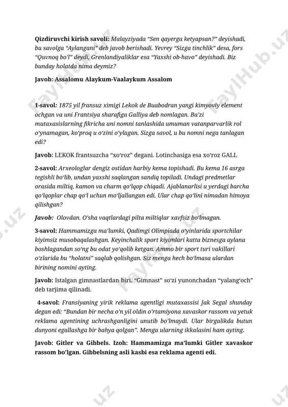 zakovat 40ta savol javoblari bilan birgalikda. — DOCX